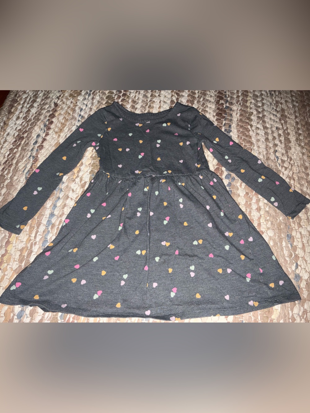 Cat & Jack Dark Gray Long-Sleeve Heart Print Dress - Pink, Yellow, White